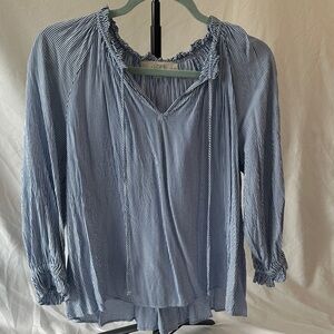 LOFT Navy Pinstripe Blouse